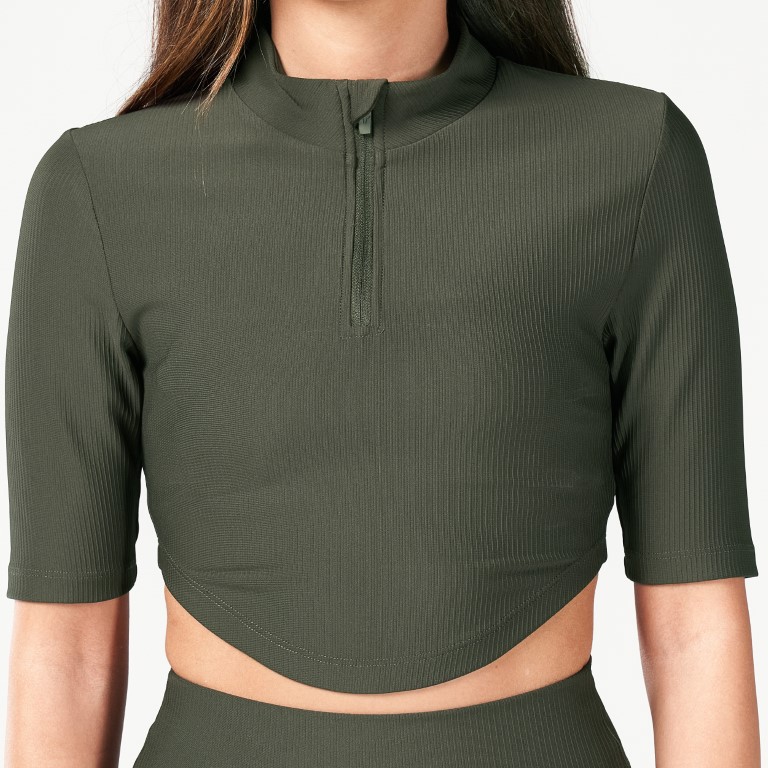 Code Ribbed Crop Top - Khaki